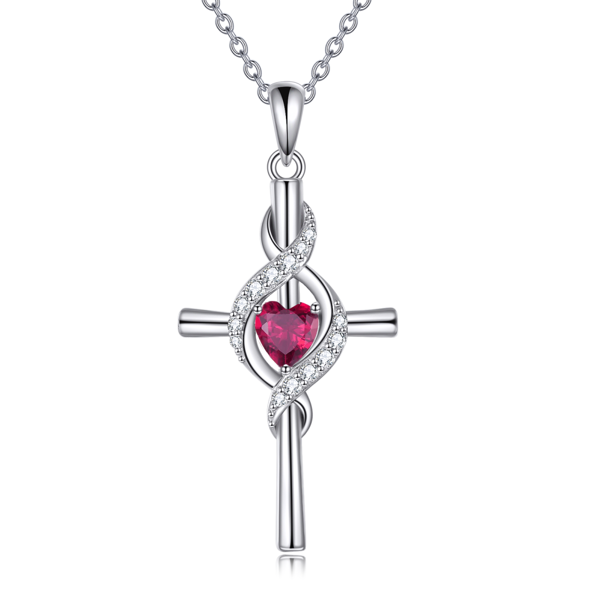 Sterling Silver Cubic Zirconia Cross Pendant Necklace-1