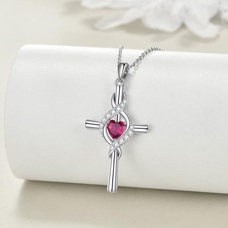 Sterling Silver Cubic Zirconia Cross Pendant Necklace-3