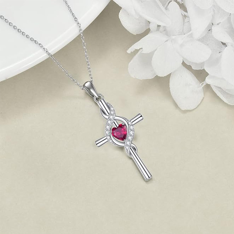 Sterling Silver Cubic Zirconia Cross Pendant Necklace-4