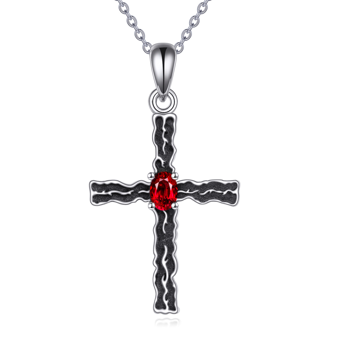 Collier avec pendentif en forme de croix en argent sterling et oxyde de zirconium-1