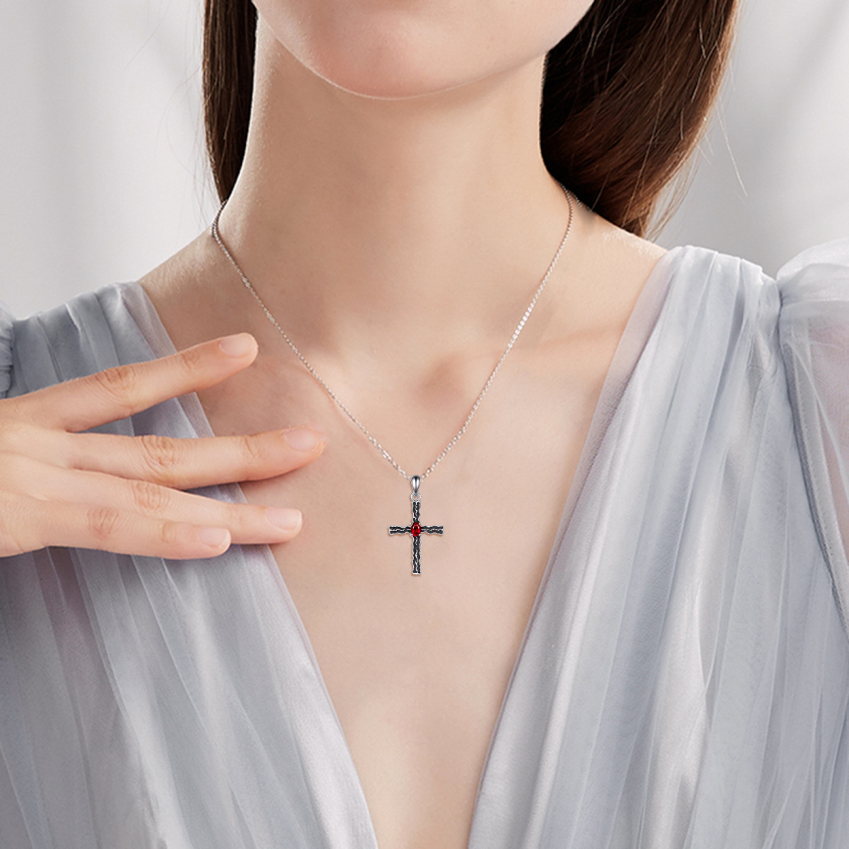 Sterling Silver Cubic Zirconia Cross Pendant Necklace-2