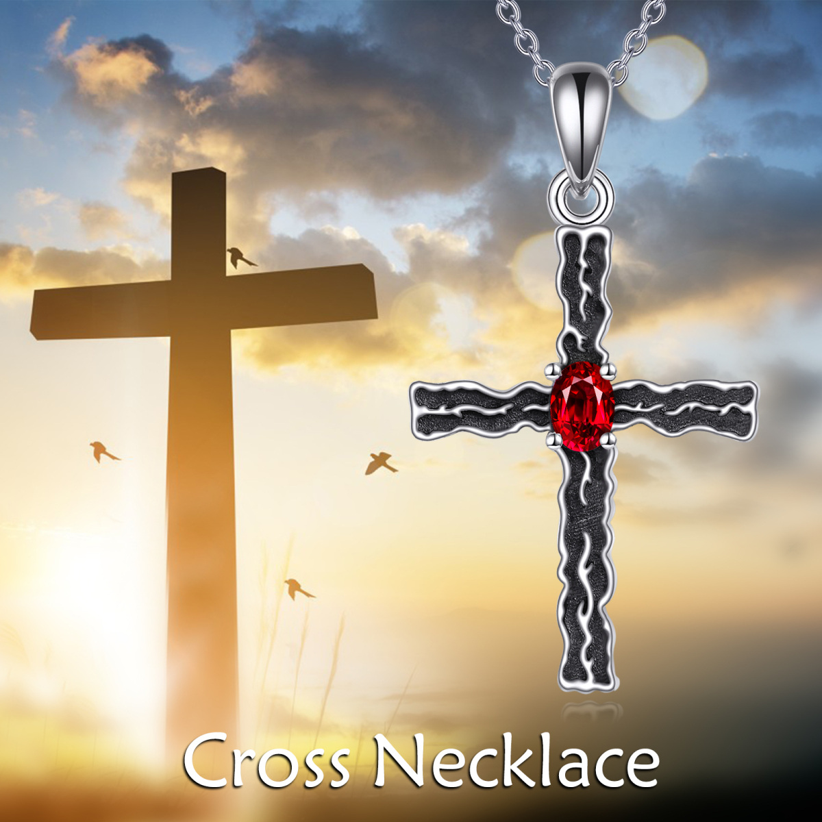 Collier avec pendentif en forme de croix en argent sterling et oxyde de zirconium-6