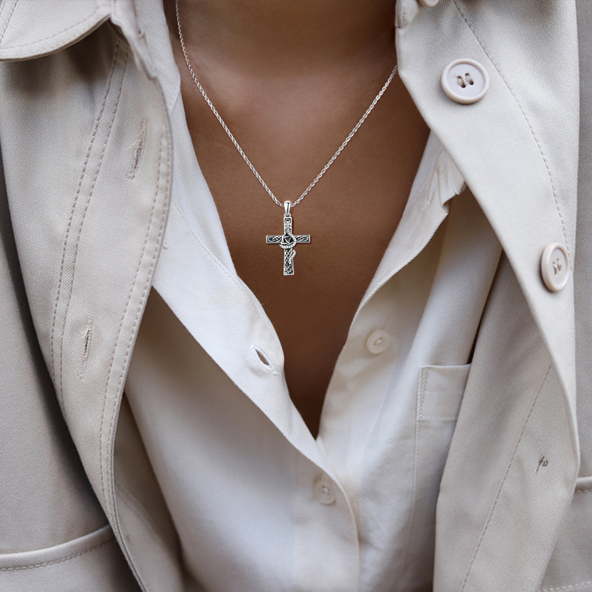 Sterling Silver Cross Pendant Necklace-3