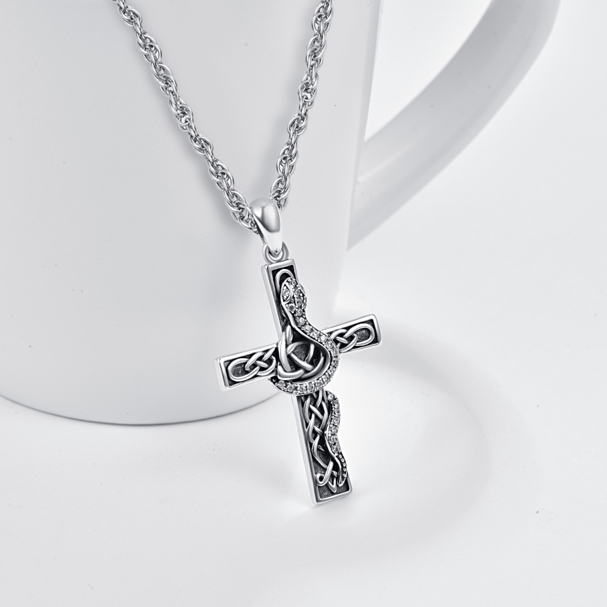 Collier à pendentif croix en argent sterling-4