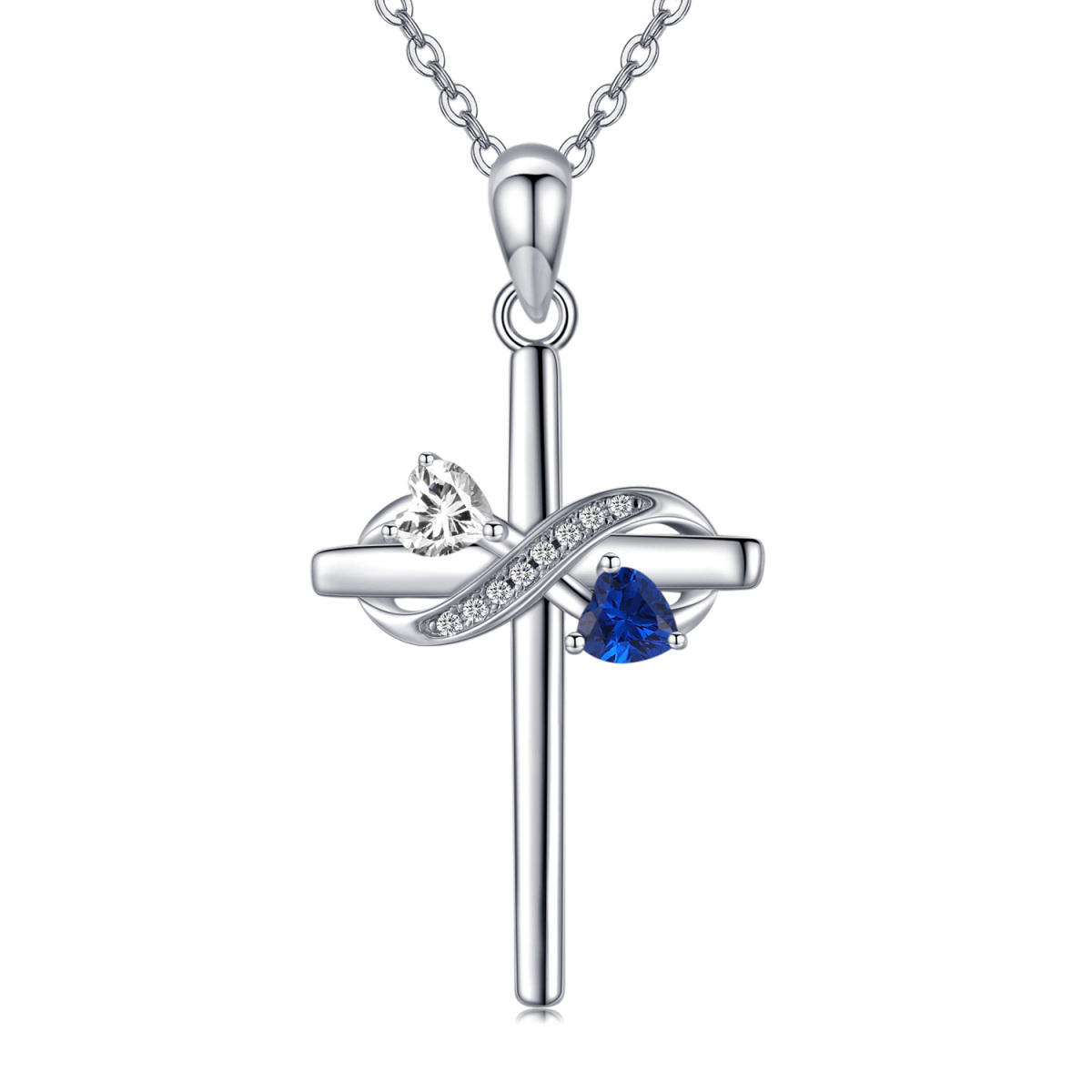 Sterling Silber Cubic Zirkonia Kreuz Anhänger Halskette-1