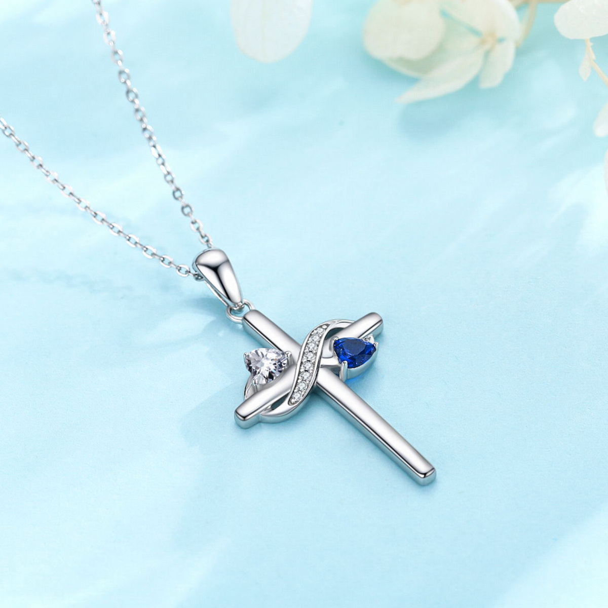 Sterling Silber Cubic Zirkonia Kreuz Anhänger Halskette-3