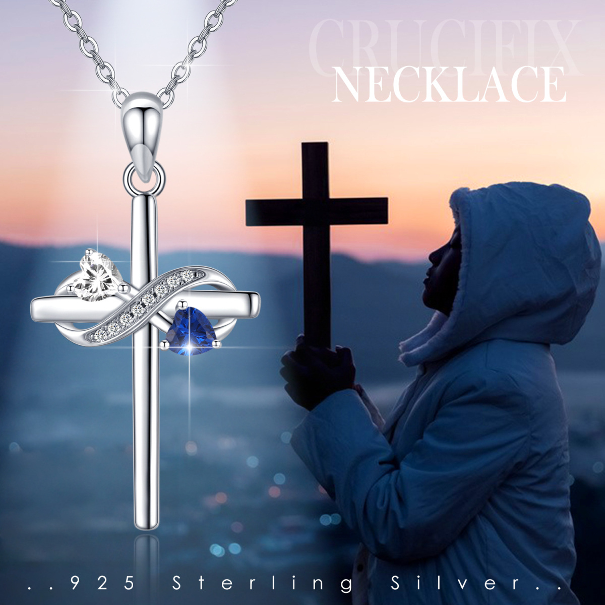 Sterling Silber Cubic Zirkonia Kreuz Anhänger Halskette-5