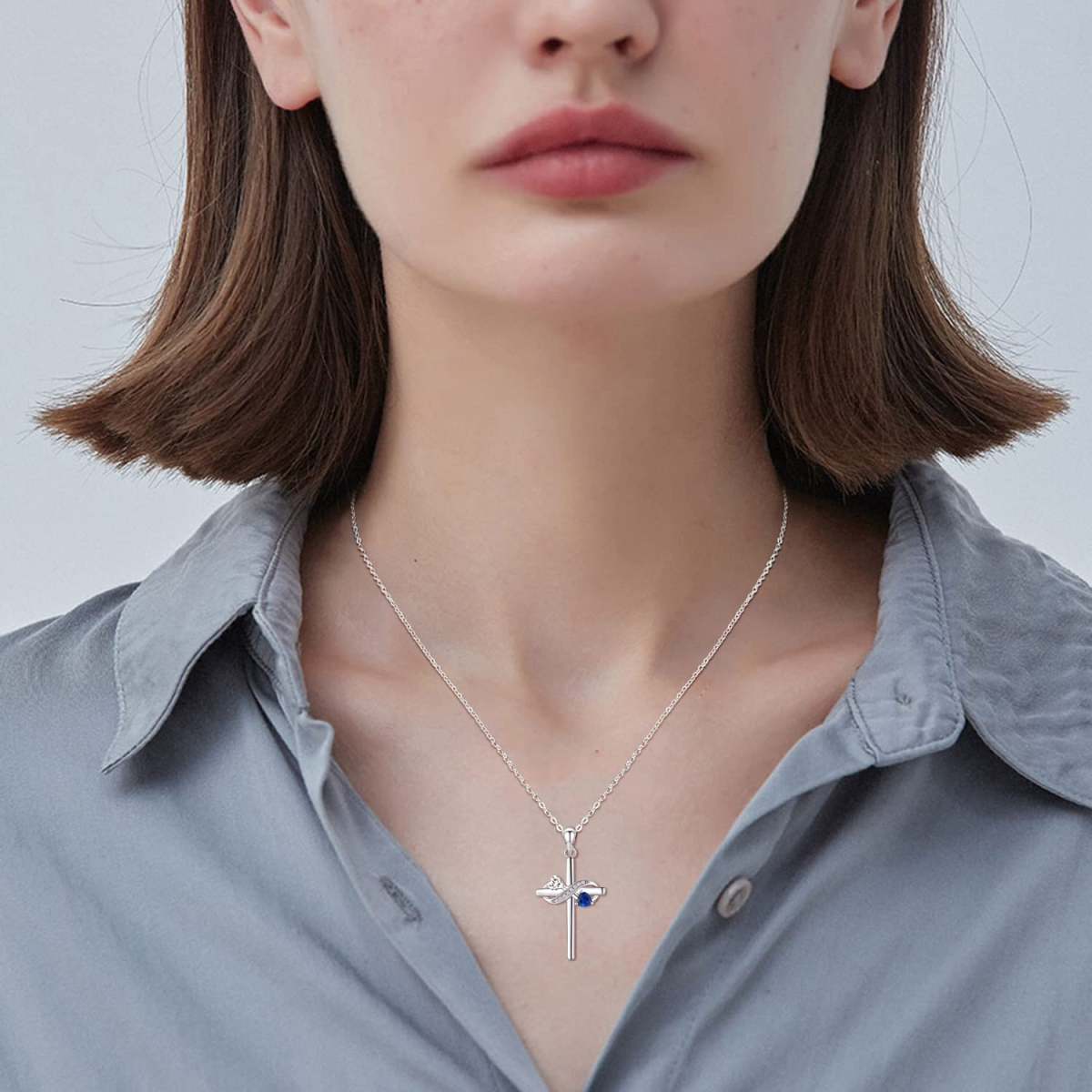 Sterling Silver Cubic Zirconia Cross Pendant Necklace-6