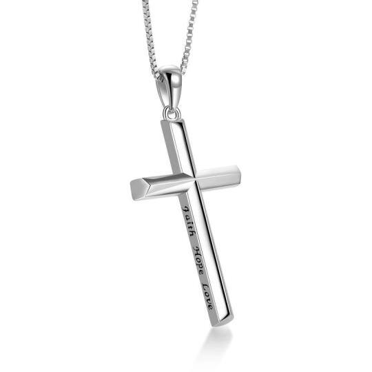 Sterling Silver Cross Pendant Necklace with Engraved Word