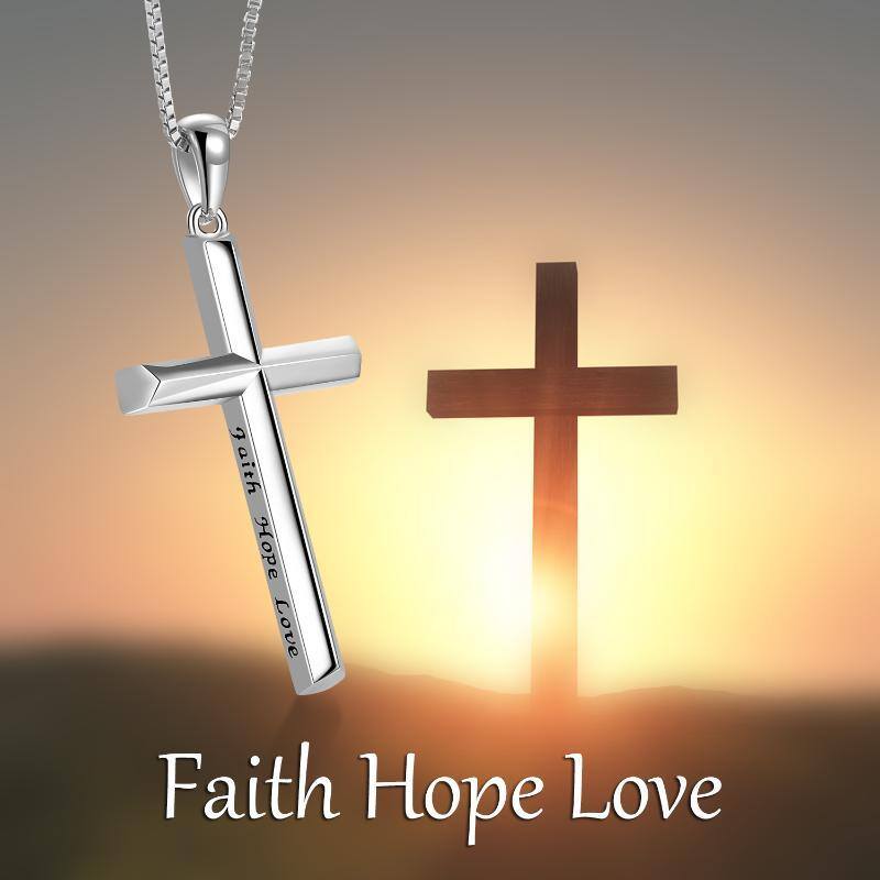 Sterling Silver Cross Pendant Necklace with Engraved Word-3