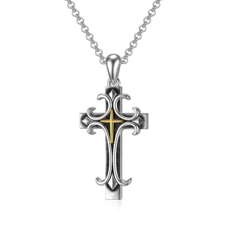 Collier à pendentif croix en argent sterling-1