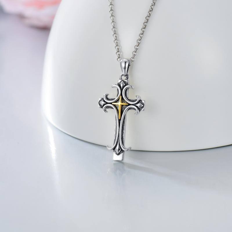 Collier à pendentif croix en argent sterling-3