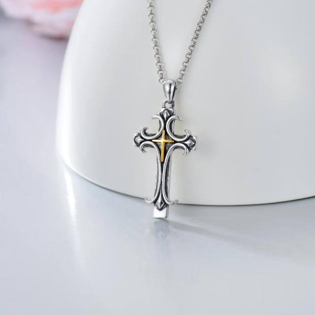 Collana con ciondolo a forma di croce in argento sterling-3