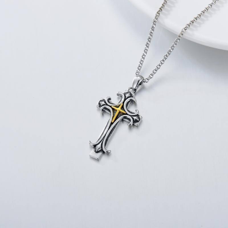 Collier à pendentif croix en argent sterling-4