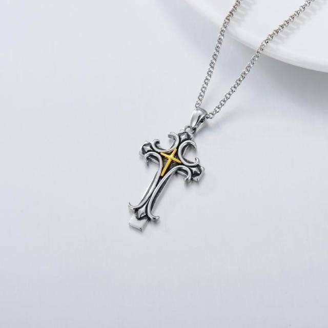 Collana con ciondolo a forma di croce in argento sterling-4