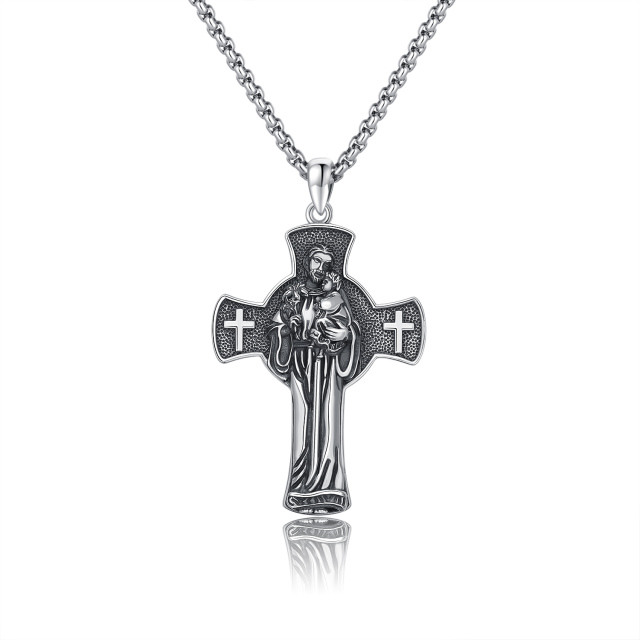 Collier à pendentif croix en argent sterling-1