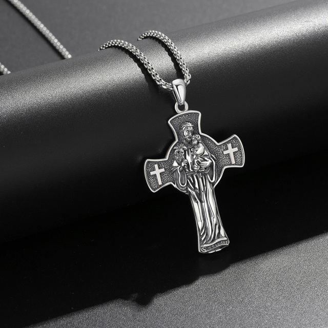 Collier à pendentif croix en argent sterling-5