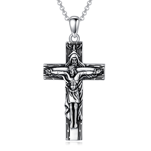 Collier à pendentif croix en argent sterling-1