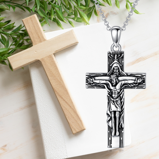 Collier à pendentif croix en argent sterling-5