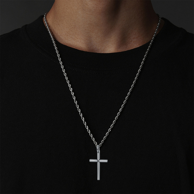 Collier pendentif croix en argent sterling-2