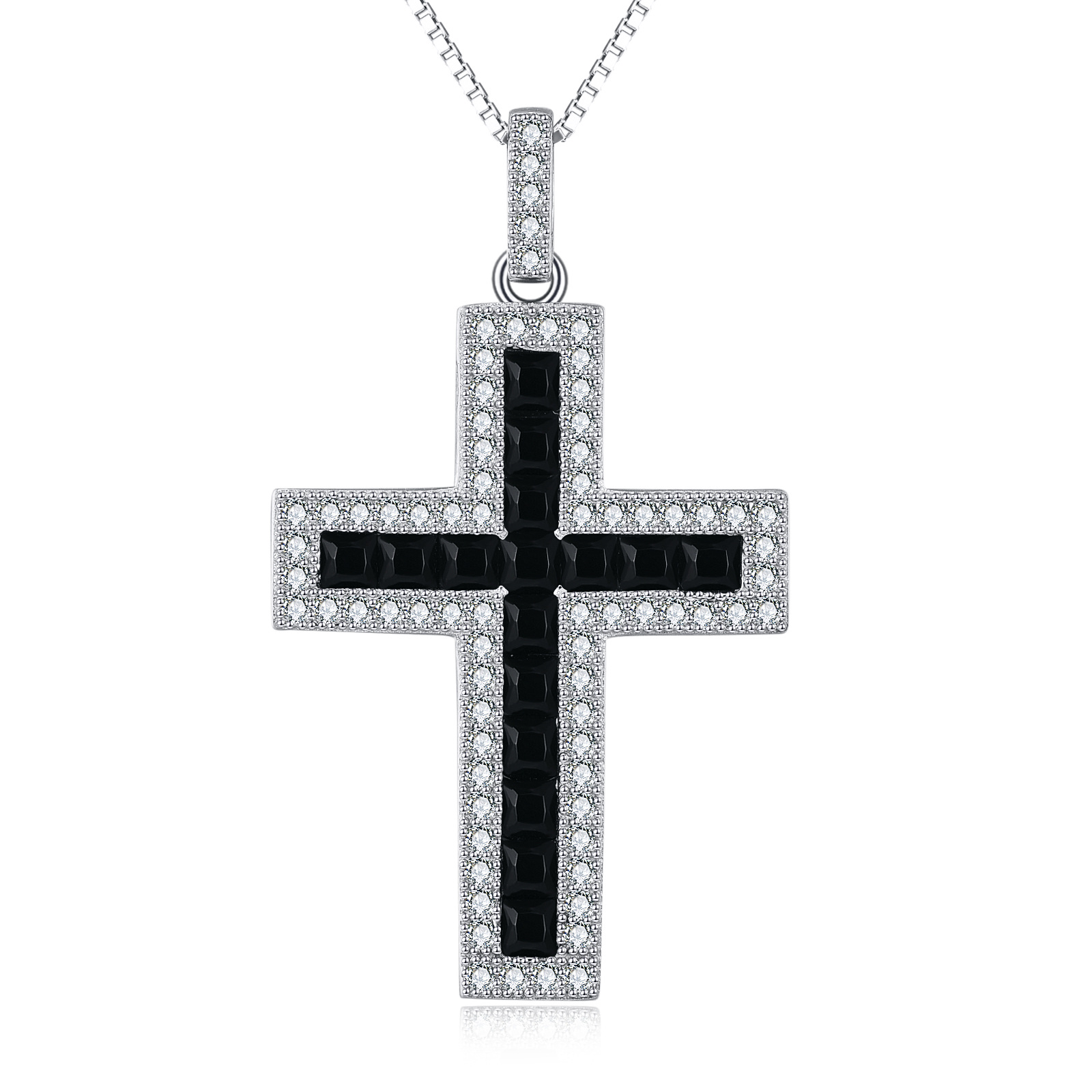 Sterling Silber Cubic Zirkonia Kreuz Anhänger Halskette-1