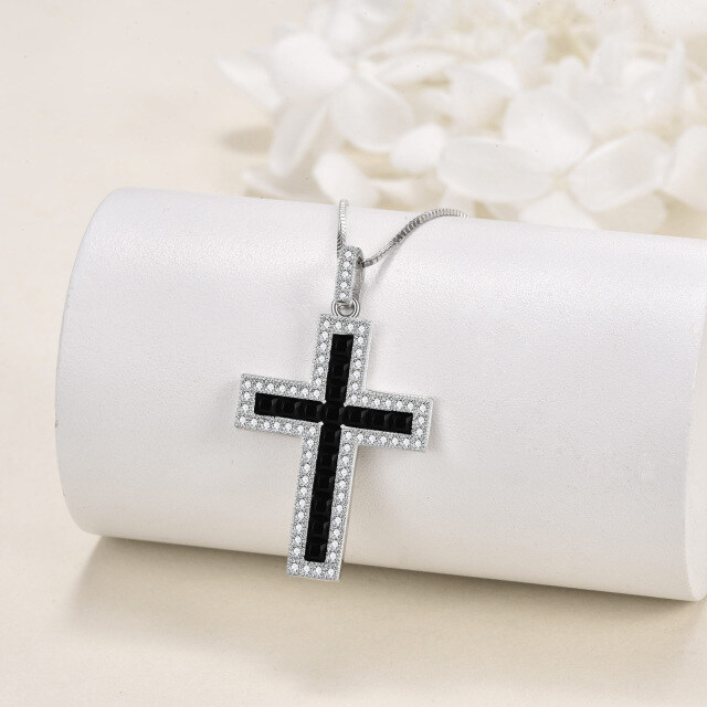 Sterling Silver Cubic Zirconia Cross Pendant Necklace-3