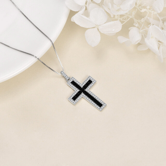 Sterling Silver Cubic Zirconia Cross Pendant Necklace-4