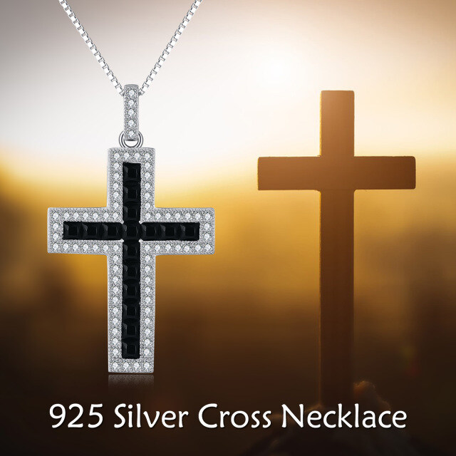 Sterling Silber Cubic Zirkonia Kreuz Anhänger Halskette-6