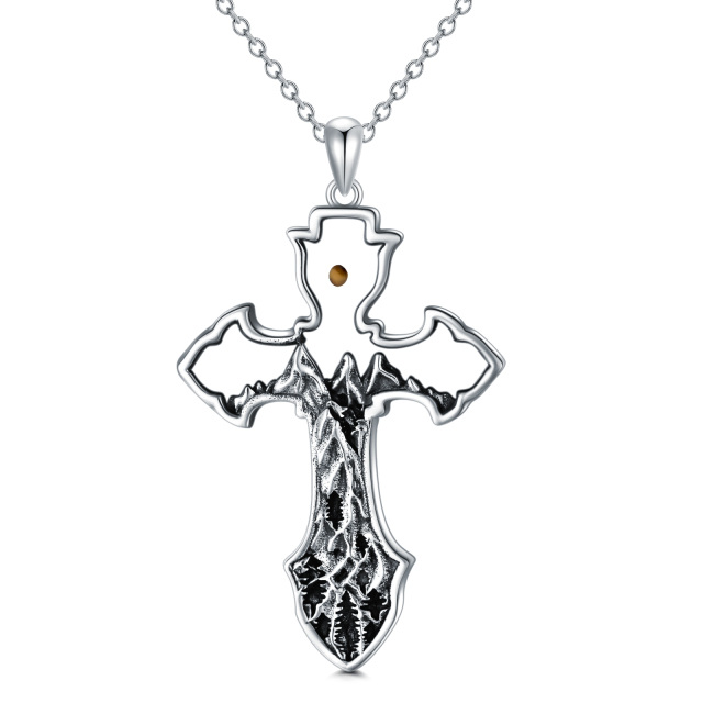 Collier à pendentif croix en argent sterling-1