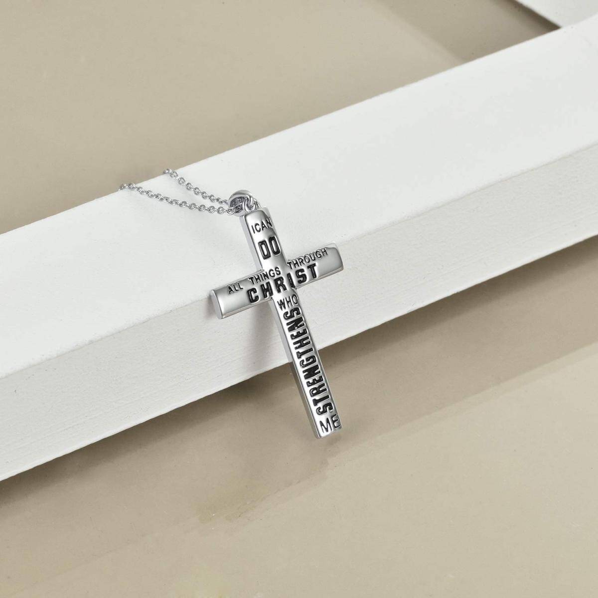 Sterling Silver Cross Pendant Necklace with Engraved Word-4