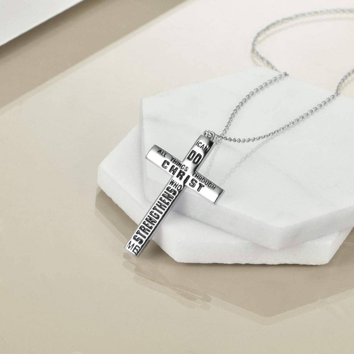 Sterling Silver Cross Pendant Necklace with Engraved Word-5