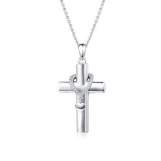 Sterling Silver Cubic Zirconia Cross Pendant Necklace-3