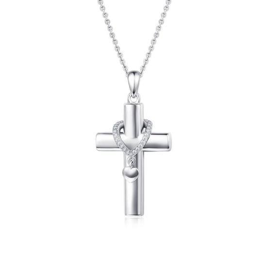 Sterling Silber Cubic Zirkonia Kreuz Anhänger Halskette