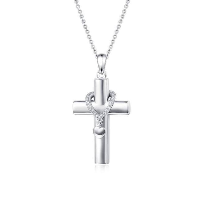 Sterling Silver Cubic Zirconia Cross Pendant Necklace-1