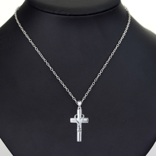 Sterling Silver Cubic Zirconia Cross Pendant Necklace-3