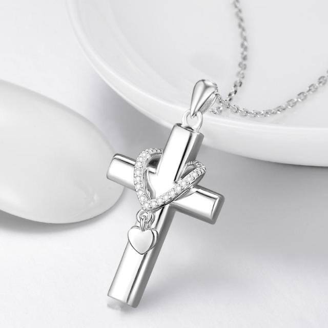 Sterling Silber Cubic Zirkonia Kreuz Anhänger Halskette-4