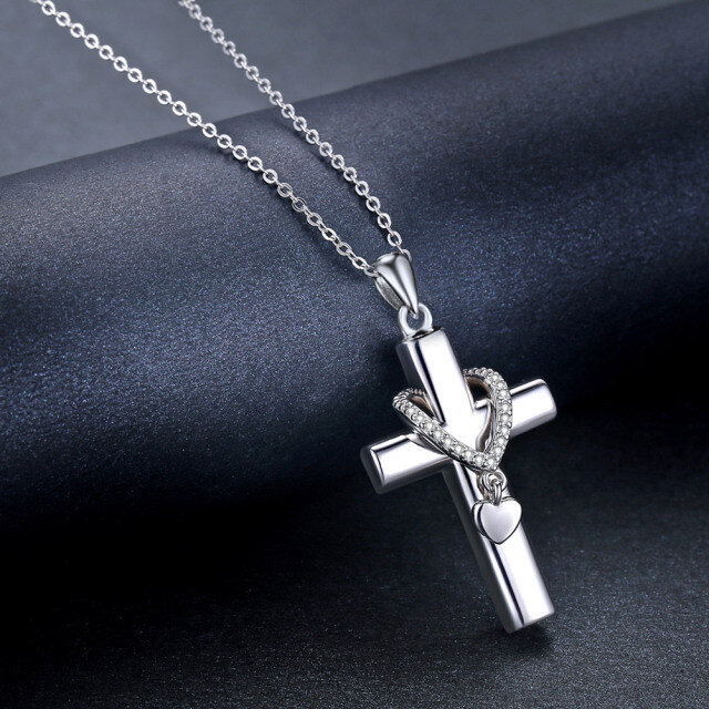 Sterling Silber Cubic Zirkonia Kreuz Anhänger Halskette-5