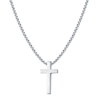 Sterling Silver Cross Pendant Necklace with Round Box Chain-17