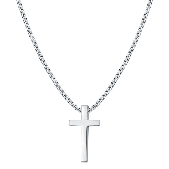 Collier avec pendentif croix en argent sterling et chaîne à maillons ronds