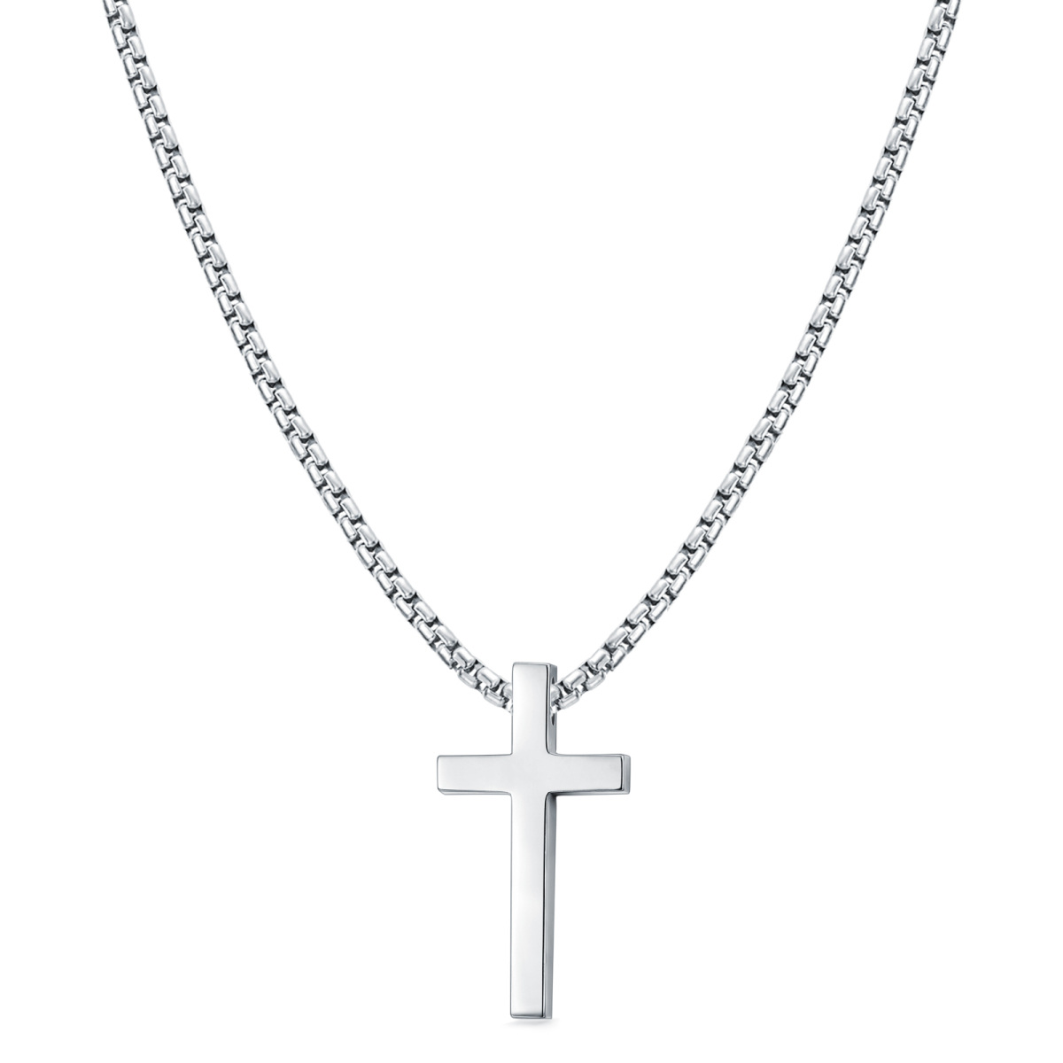 Sterling Silver Cross Pendant Necklace with Round Box Chain-1