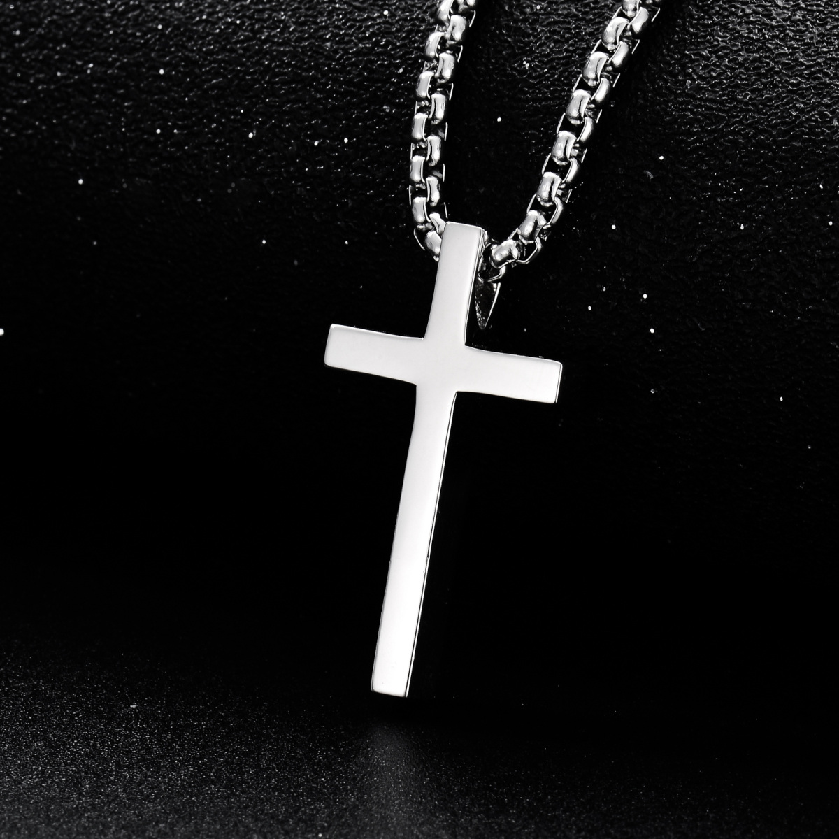 Sterling Silver Cross Pendant Necklace with Round Box Chain-4