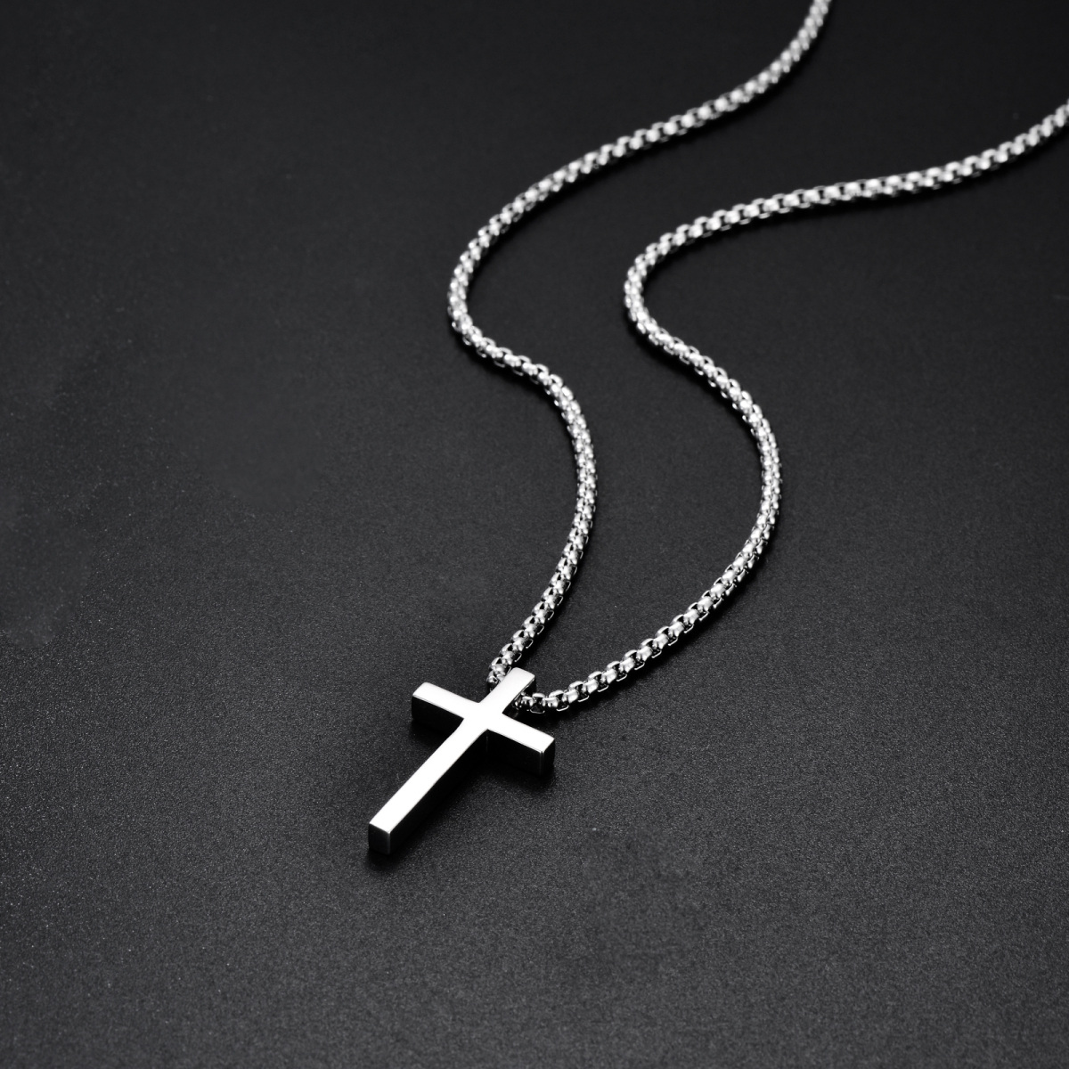 Sterling Silver Cross Pendant Necklace with Round Box Chain-5