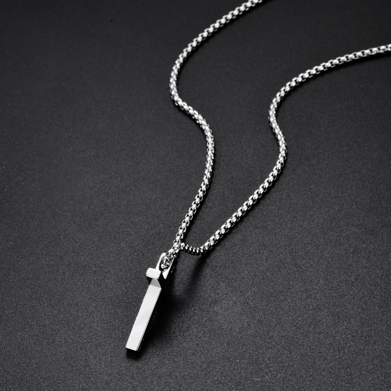 Collar con colgante en forma de cruz de plata de ley y cadena redonda de caja-6