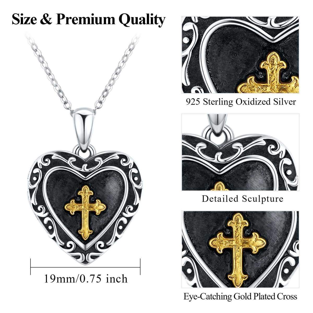 Sterling Silver Two-tone Cross Personalized Photo Locket Necklace-4