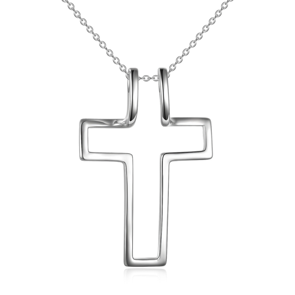 Collar con colgante de cruz de plata de ley-1