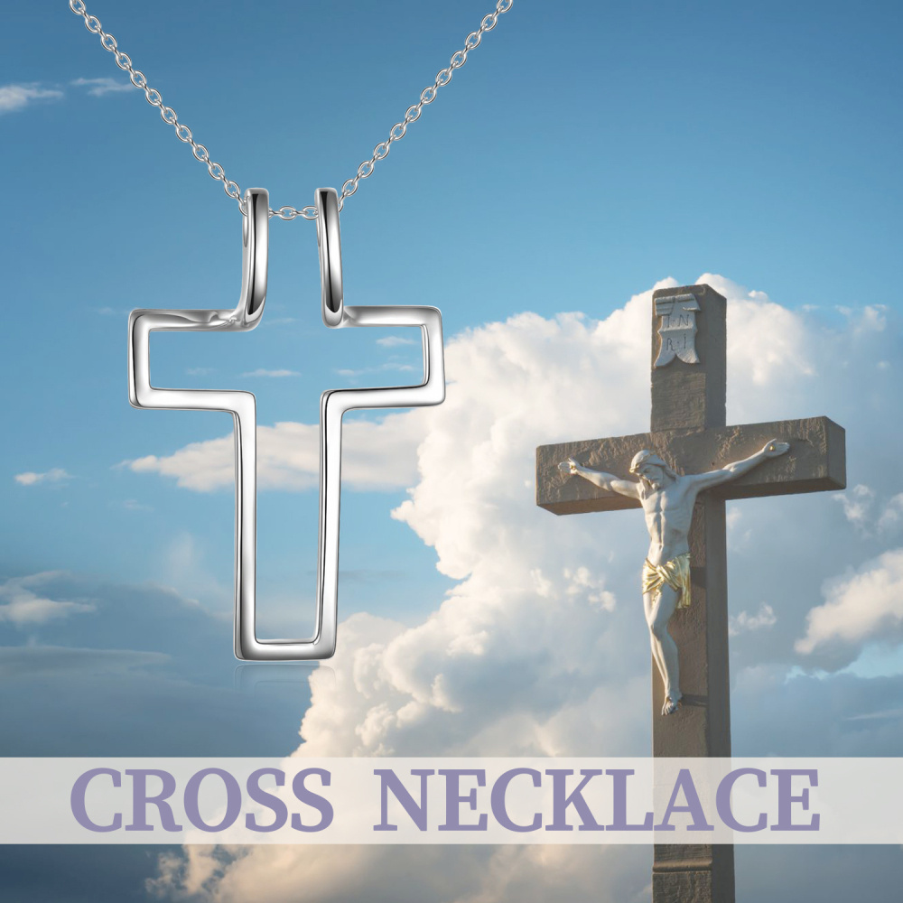 Collar con colgante de cruz de plata de ley-5