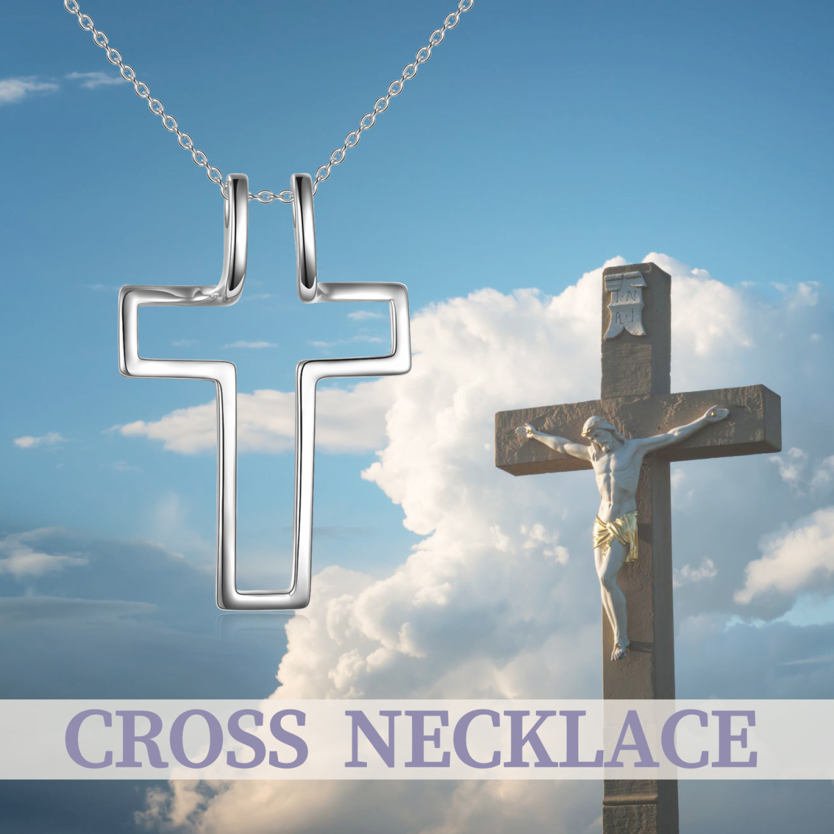 Collier en argent sterling avec pendentif croix et porte-bagues-5