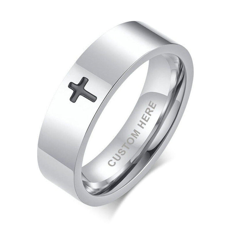 Bague en argent sterling avec croix pour hommes