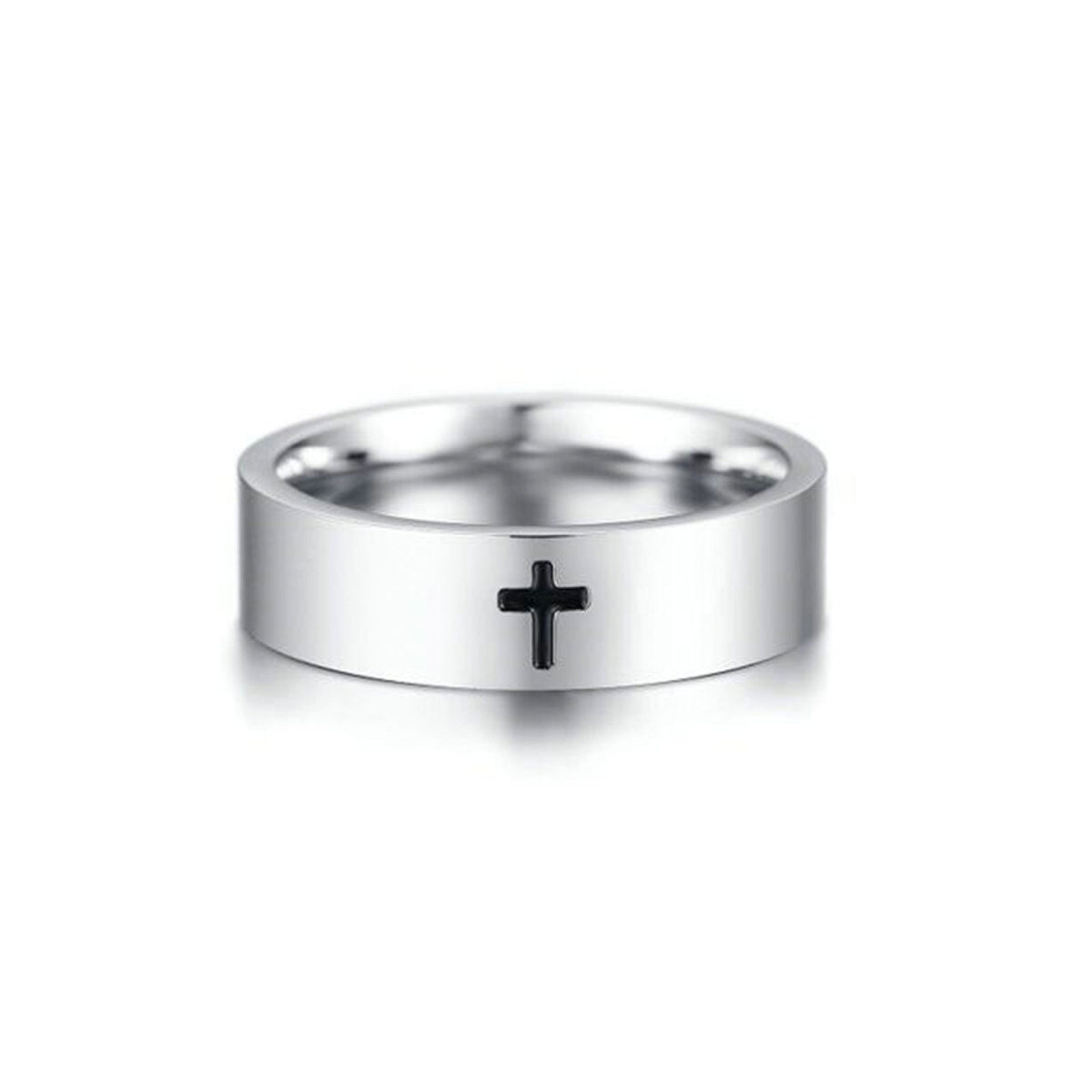 Anillo con cruz de plata de ley para hombre-3