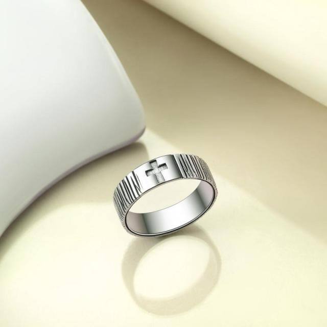 Anillo con cruz de plata de ley para hombre-3